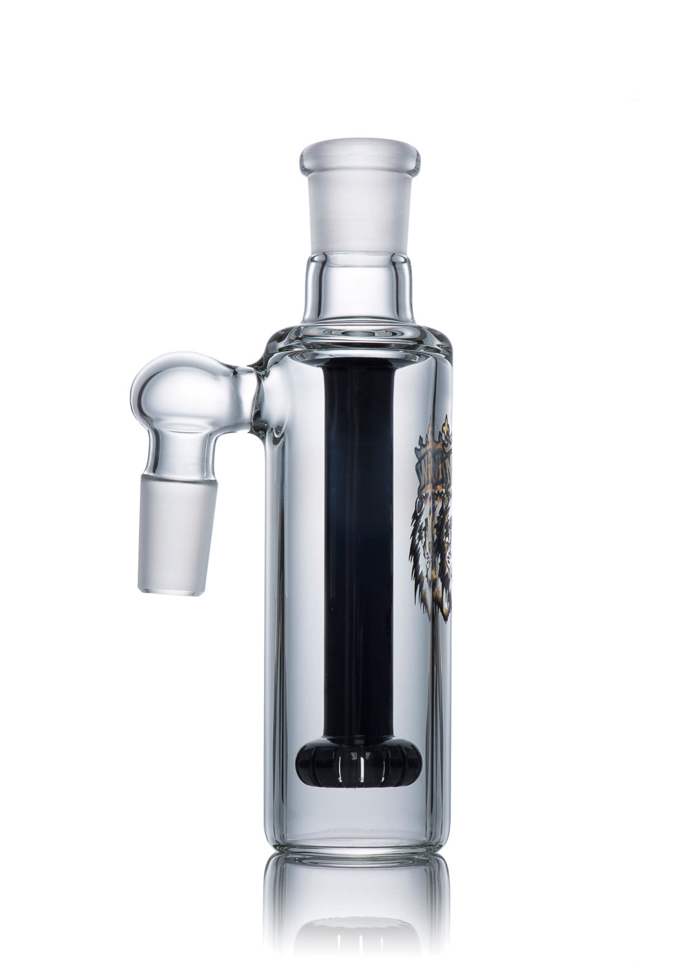 Manifest Glassworks 19mm 90° Cirq Ash Catcher with Black Accents and Logo in Black and Gold