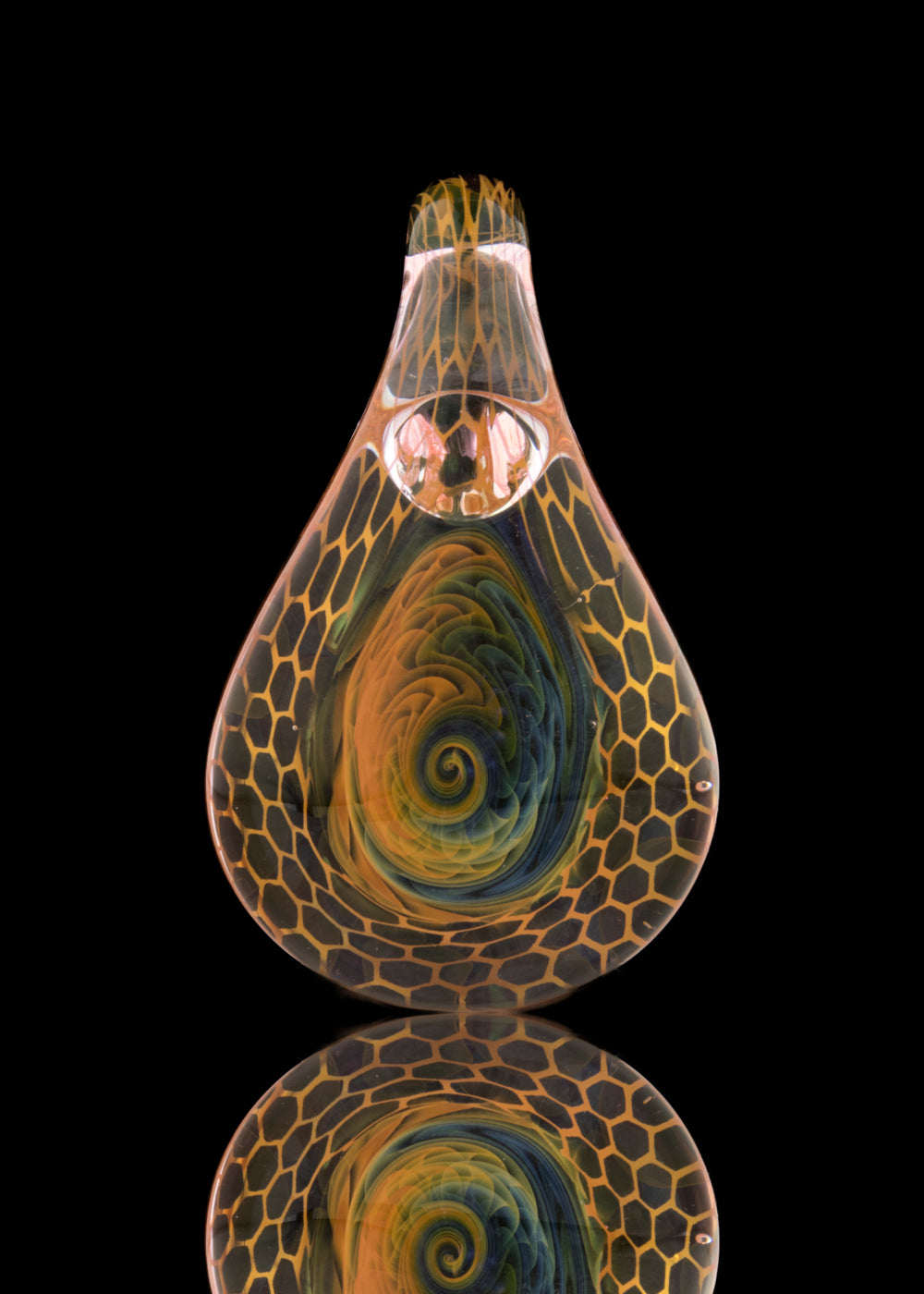 Honeycomb and Fumed Line Worked Reversal Tear Drop Pendant by El Hefe