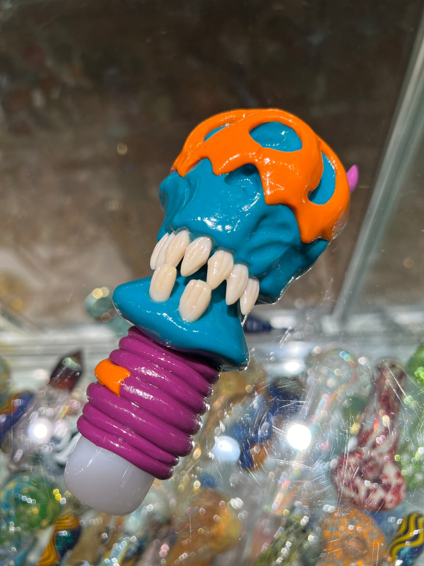 Large Glass Spoon Pipe with Los Dias De Los Muertos Sculpted Skull Design #2