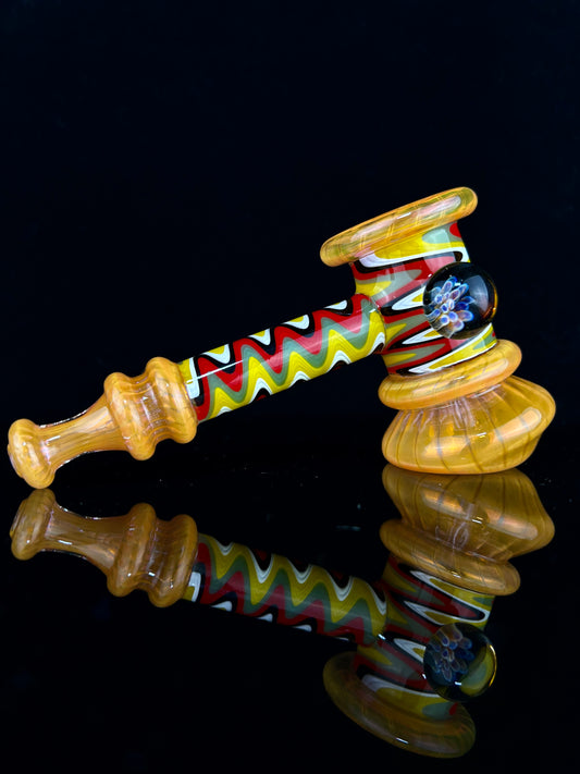 Fumed Hammer Bubbler with Wigwag Sections and Implosion Marble