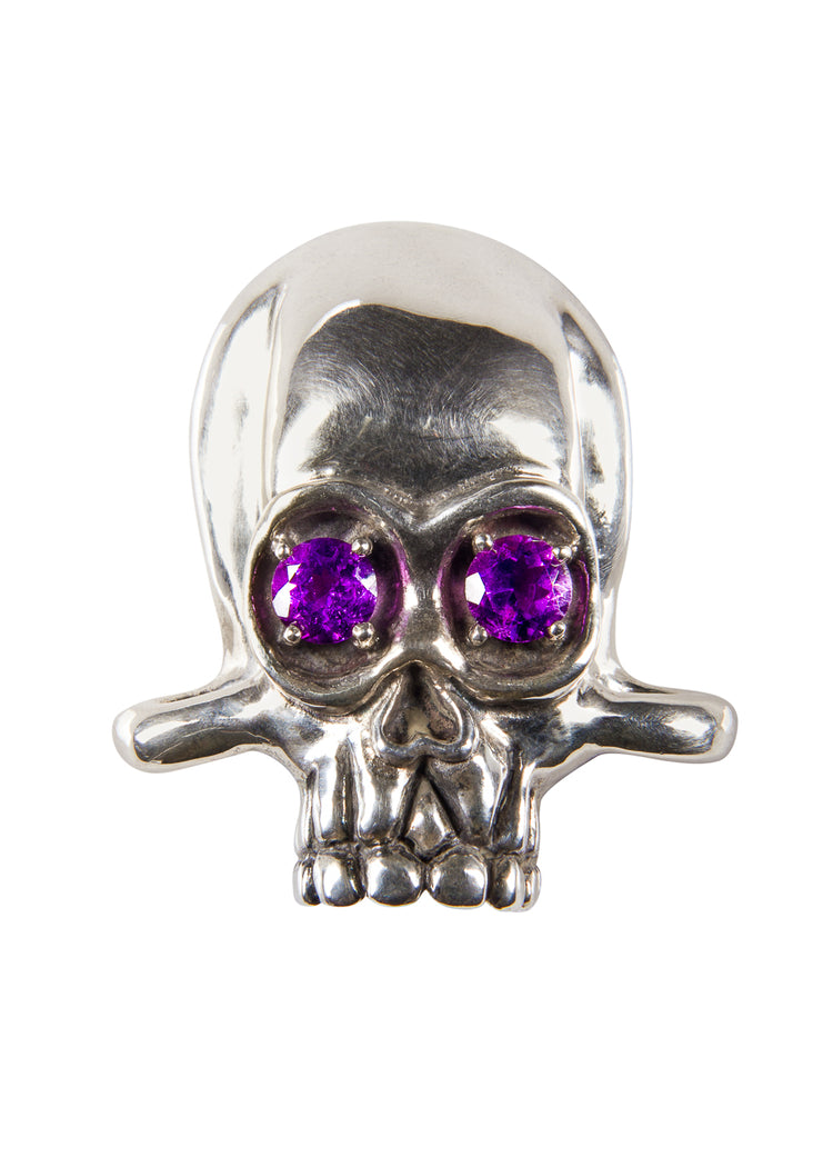 Sterling Silver Skull Pendant with Amethyst Eyes Collaboration by AKM and Ginny
