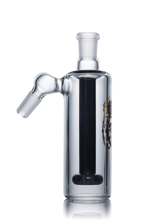 Manifest Glassworks 14mm 45Â° Cirq Ash Catcher with Black Accents and Logo in Black and Gold