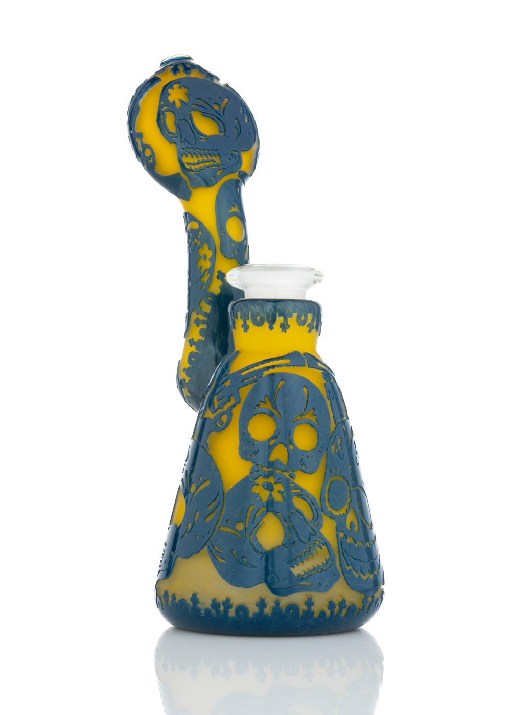 Standing Sherlock Rig in Yellow and Blue with Calavara Skulls by Liberty Glass